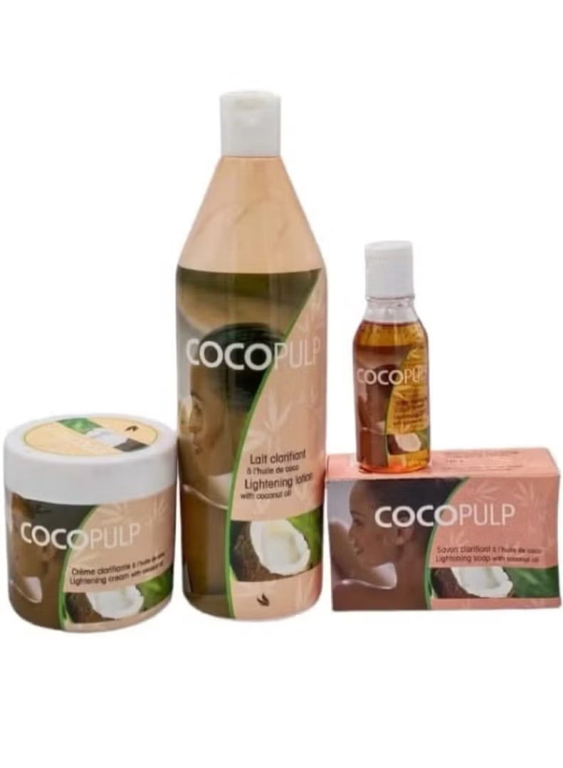 مجموعة تفتيح البشرة كوكو اللب: كريم 300 مل، لوشن وسط ، زيت 50مل وصابون 180 جرام